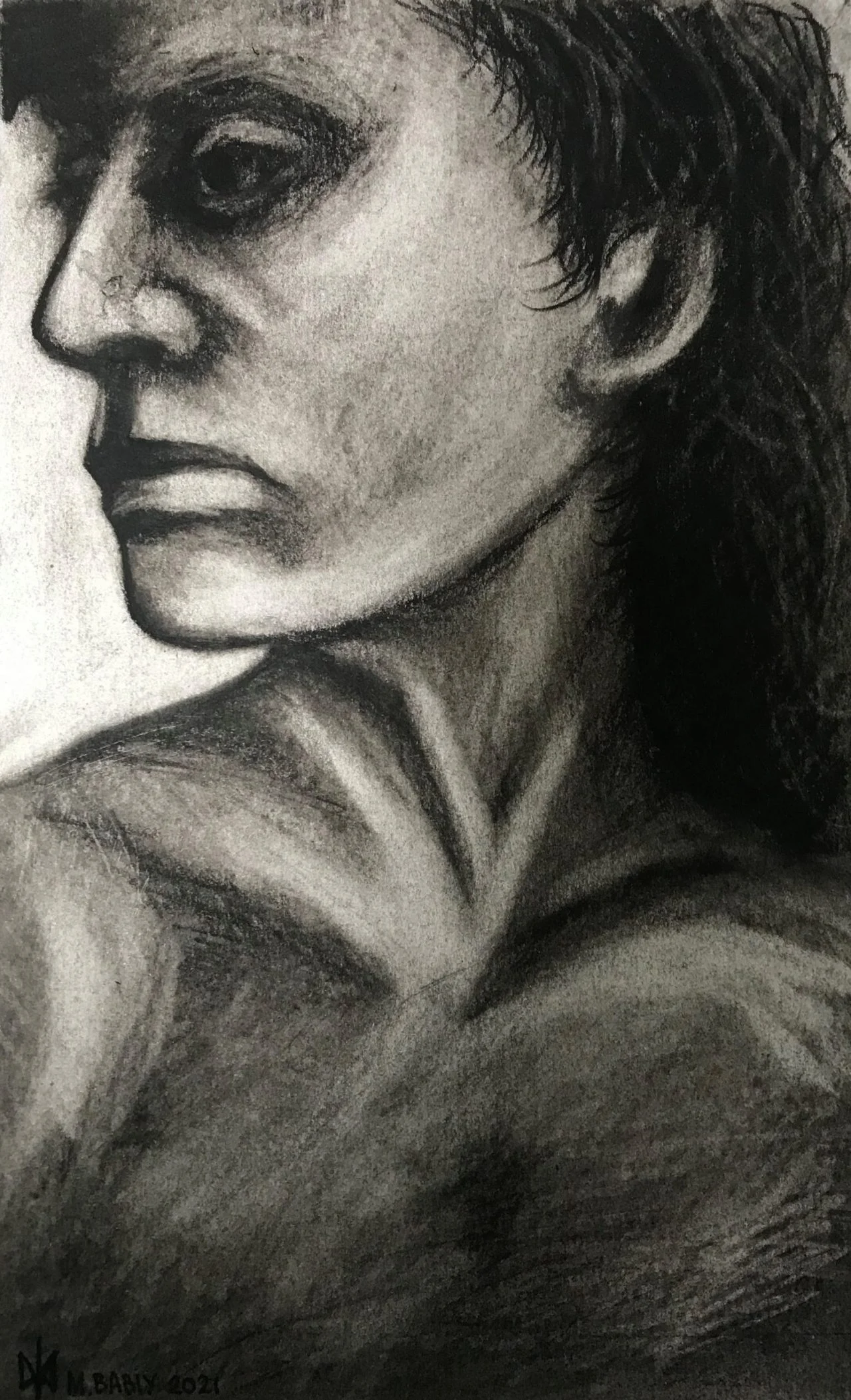 Women's head drawing. Charcoal drawing. Practicing. Mykola Babiy
