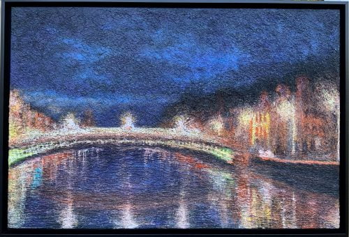 Ha'penny Bridge at night. Dublin. Acrylic. Tangled Lines. Framed.