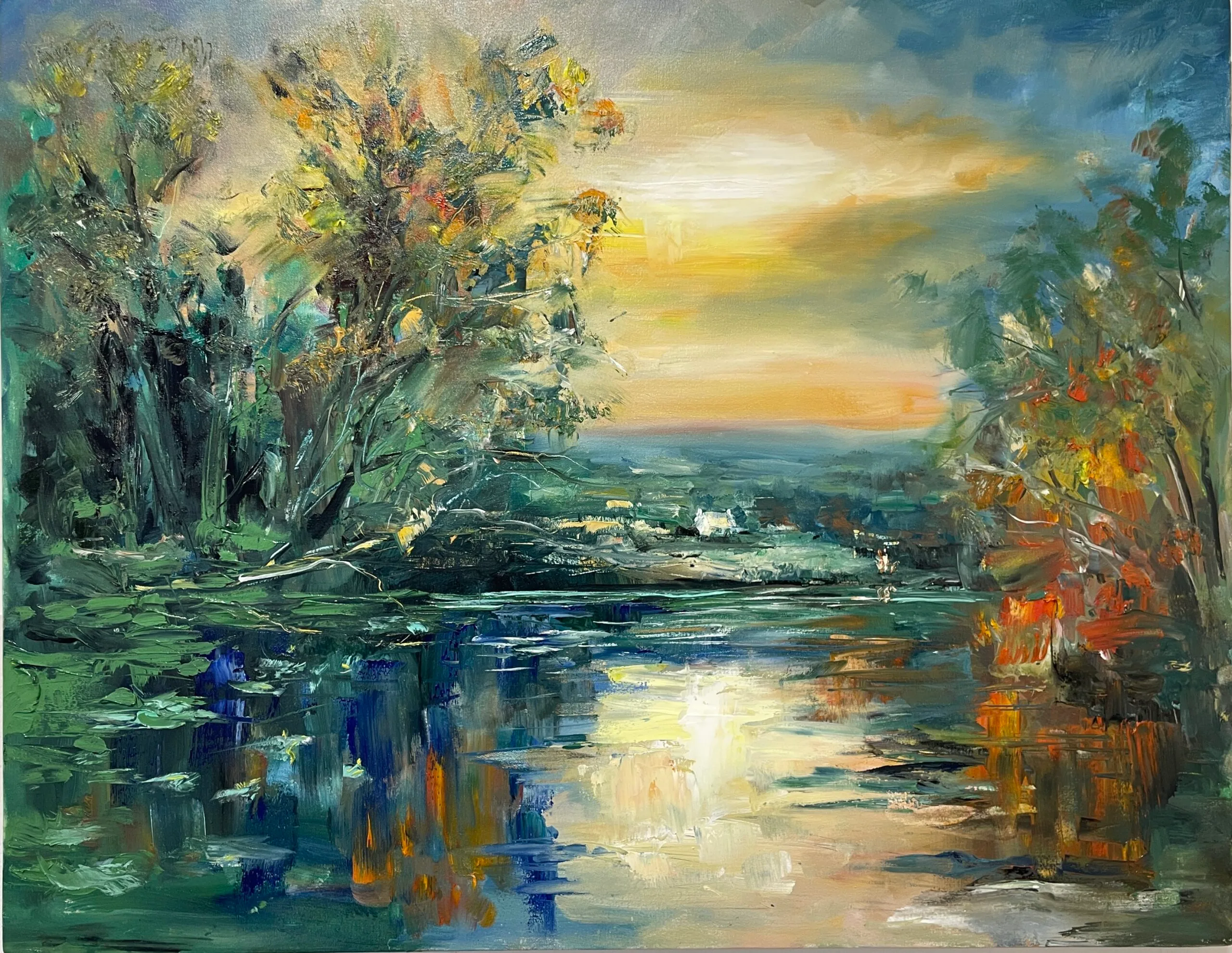 Evening Reflections on the River. Mykola Babiy. painting