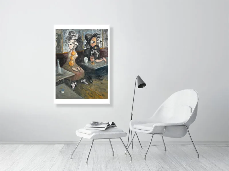 Fragments of Silence in the Cafe Fine Art Print by Mykola Babiy, a contemporary figurative artwork in Ethereal Realism.
