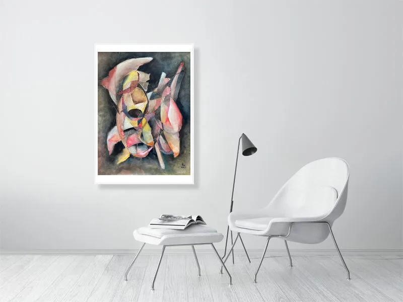 Fragments of a Mind Fine Art Print by Mykola Babiy, abstract blue and gold wall art in Ethereal Realism style.